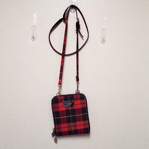 Coco+Carmen Red and Black Plaid Crossbody Organizer Zipper Wallet